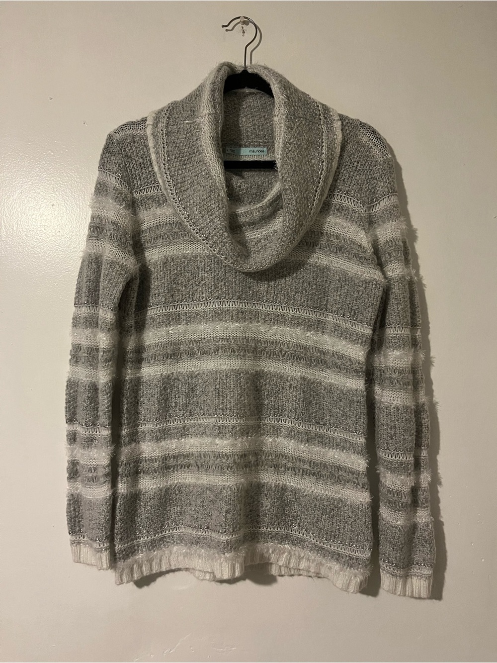 Maurices Gray & White Striped Cowl Neck Sweater